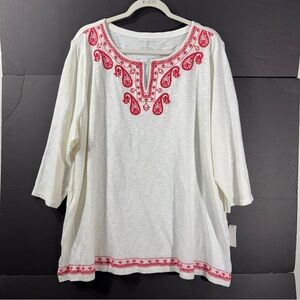 Talbots Boho Knit Tunic coral Embroidery